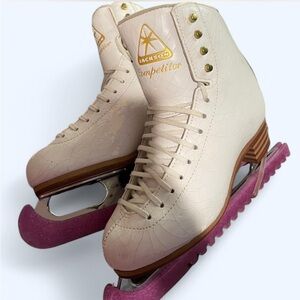 Cream and Pink Classic Ice Skates with Blade Guard